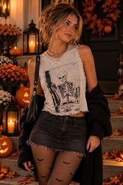 Wicked clothing Halloween Skeleton Graphic Muscle Tank Top